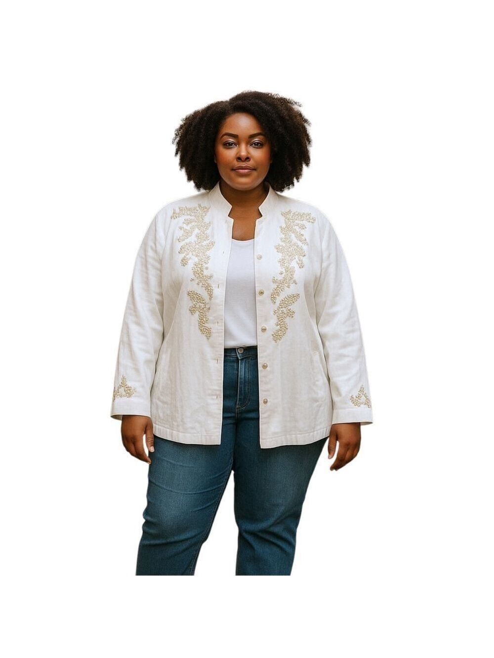 Victor Costa Occasion White and Gold Embroidered Jacket Size Large